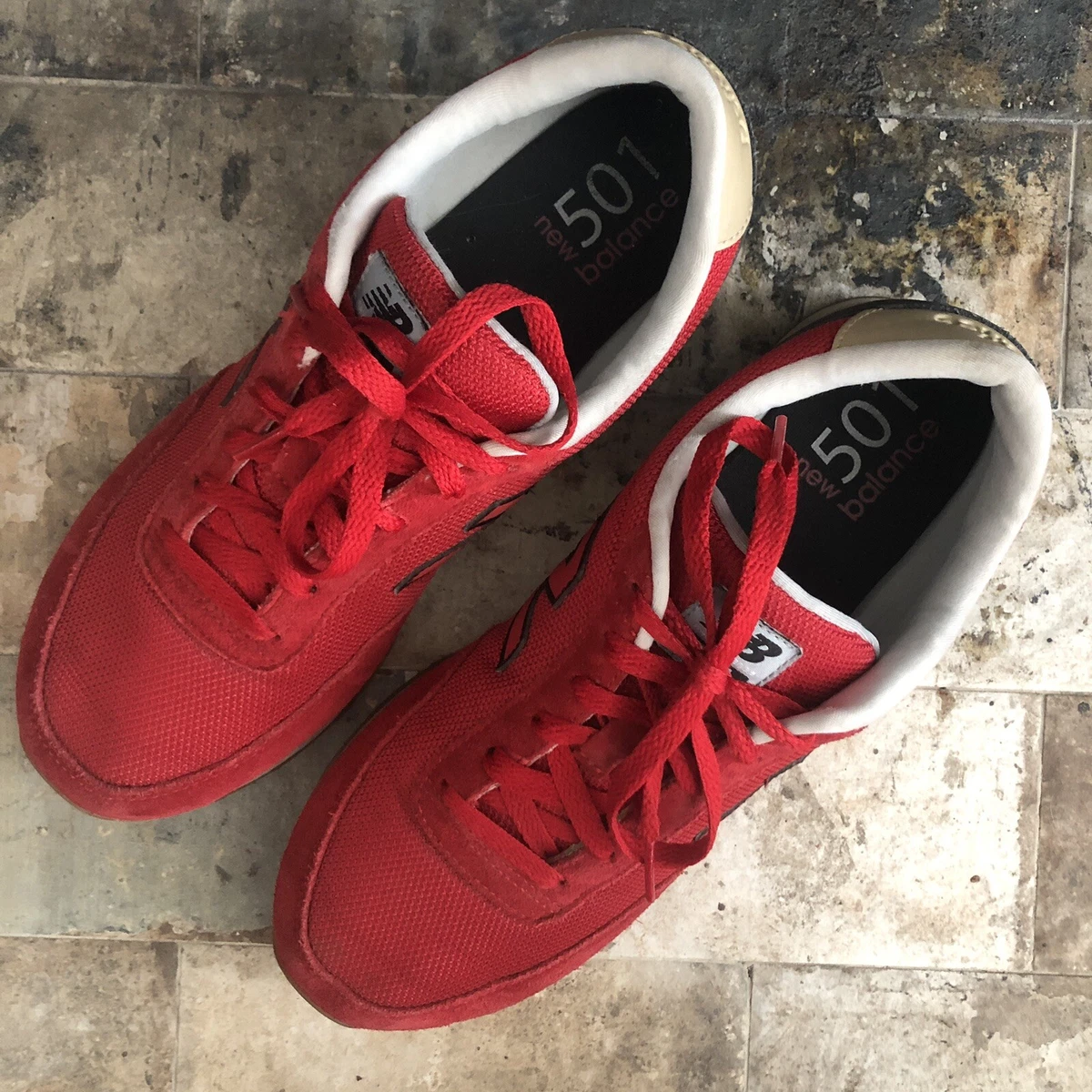 New Balance Mens 501 Sneakers size 10 Low Top Shoes Red Gray