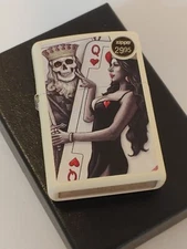Zippo 29393 Skull King Queen Beauty on Cream Matte Finish Lighter - JUL (G) 2021
