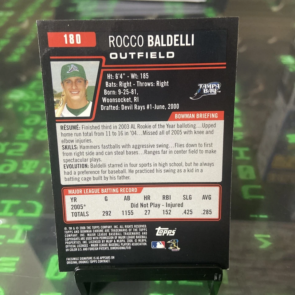 2006 Bowman Chrome REFRACTOR #180 Rocco Baldelli TAMPA BAY DEVIL RAYS - Image 3 of 4