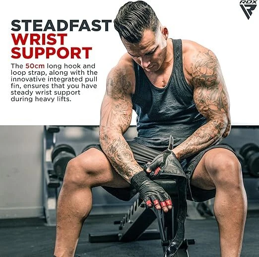 Guantes de levantamiento de pesas de RDX, gimnasio, entrenamiento, levantamiento, guantes para culturismo Foto 3 de 4