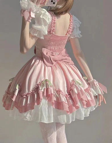 Womens Lolita Cute JSK Dress Bowknot Japanese Princess Mori Girls Sweet Costume - Bild 7 von 8