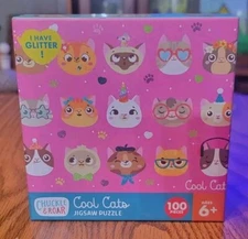 Chuckle And Roar Cool Cats Glitter Jigsaw Puzzle, 100pc, Used
