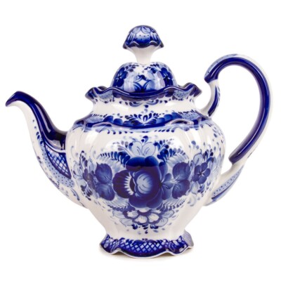 1.5 qt Gzhel Porcelain Teapot Blue and White Russian Tea Pot Fine China