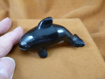 (Y-WHA-KI-743) Black onyx KILLER WHALE ORCA gemstone figurine gem whales