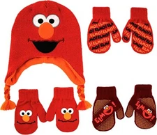 Sesame Street Elmo Hat and 3 Pair Mittens Cold Weather Set, Toddlers Age 2-4