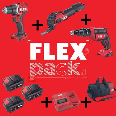 FLEXPACK 18V Akku Bohrschrauber, Akku Trockenbauschrauber, Akku Multitool +Akkus