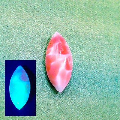 Antique Uranium Glass Gem Pink and White Smooth Top Navette