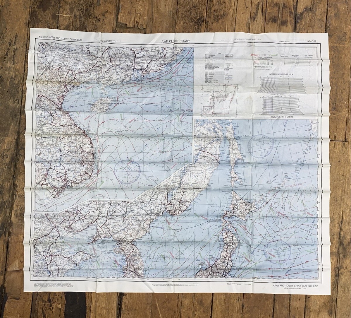 Army Air Force Fabric Asian Escape Map Japan & South China Seas No