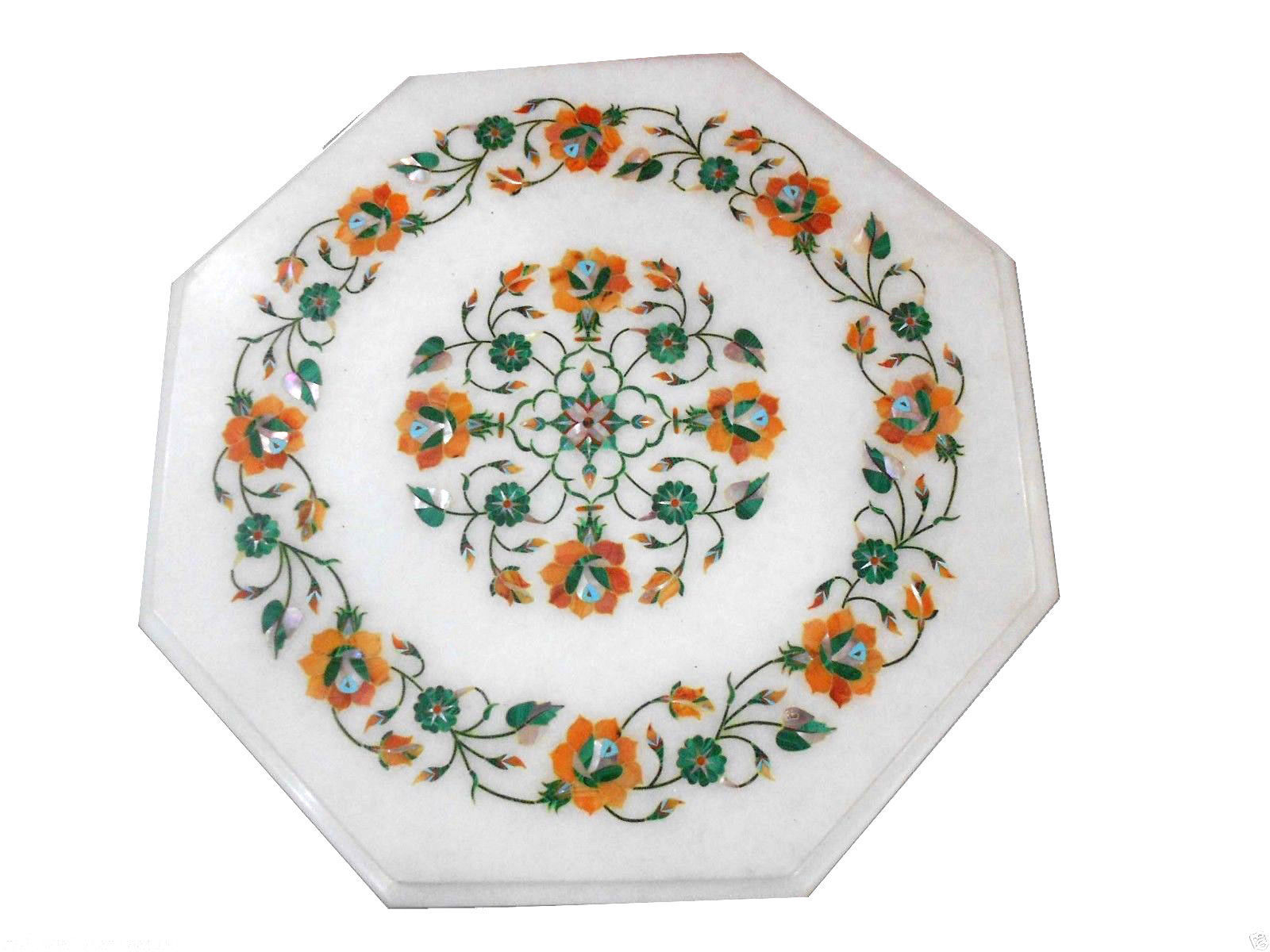 12 Inch Handmade Pietra Dura Marble Corner Table Top for Home Decor