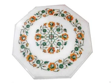 12" Marble Corner Table Top Marquetry Pietra Dura Handmade For Home Decor