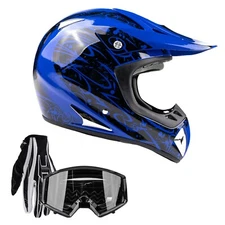 Blue Adult Motocross Helmet Combo Black Gloves Goggles Off-road Dirt Bike ATV MX