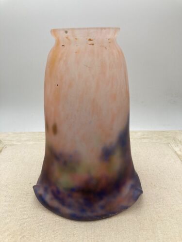 Müller Freres ~ LUNEVILLE TULPENLAMPENSCHIRM ~ blau rosa antik französisches Kunstglas - Bild 2 von 7