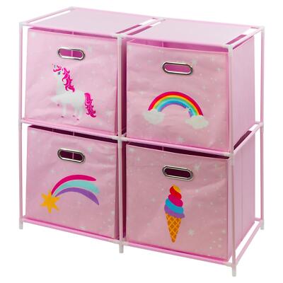 Kids Unicorn Storage Cubes Set of Foldable Toy Chest Box Organizer with  Handle UK