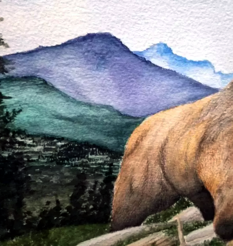 OOAK Original Watercolor Painting of A Bear In The Woods Framed - Picture 4 of 5