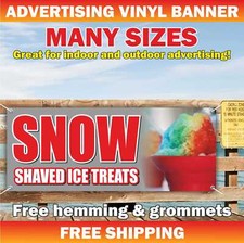 SNOW Advertising Banner Vinyl Mesh Sign SHAVED ICE TREATS Cream Flavors Cones