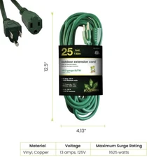 Go Green Power Inc. (GG-13725GN-M) 16/3 SJTW Outdoor Extension Cord, 25 foot