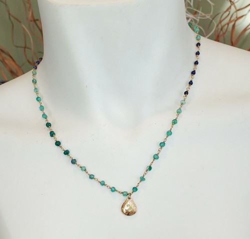 Collana a goccia Stella & Dot La Folie Lapislazzuli / perle di pietra tono oro B - Foto 2 di 6