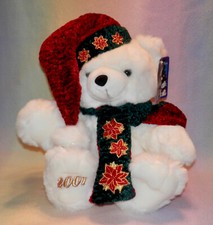 Kmart Christmas Plush Teddy Bear 2001 White Green Red Hat Scarf