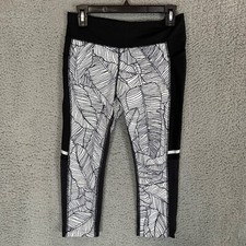 New Balance Womens Capri Leggings Black White Print Size M Medium Stretch