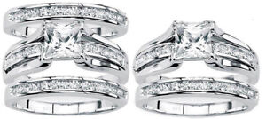 Womens Real 925 sterling silver Wedding Cubic Zirconia Love lab-created Ring set