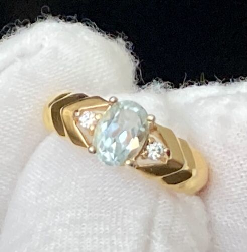 Blue Topaz Yellow Gold Plated Ring Size 6 Beautiful Prong Set 2.40g Ladies Korea - Picture 1 of 22