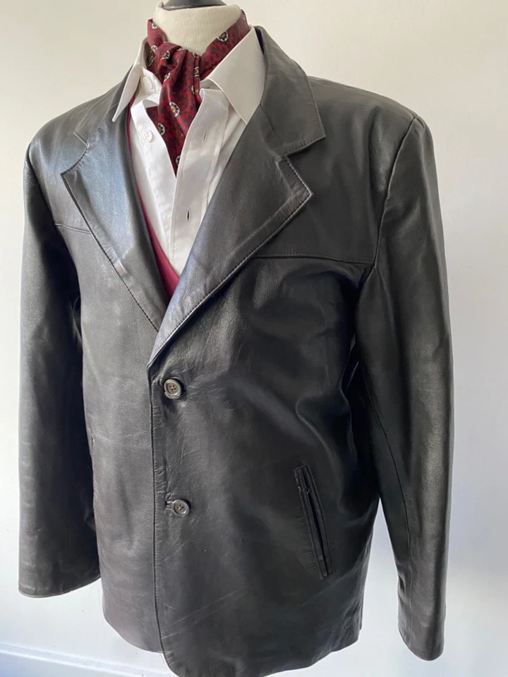 VINTAGE mens INDIE /MOD CLASSIC BROWN LEATHER RETRO JACKET BLAZER 44" - Image 4 of 4