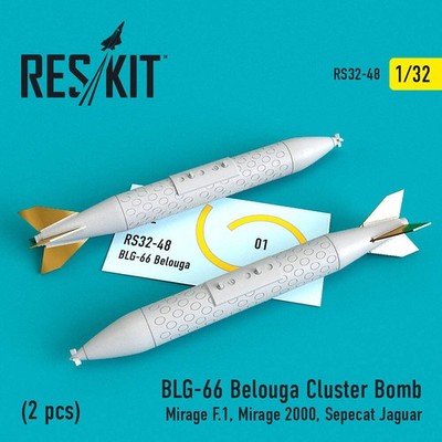 ResKit RS32-0048 1:32 BLG-66 Belouga Cluster Bomb (2 Stück) Dassault-Mirage F.1, Mi