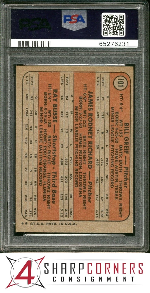 1972 TOPPS #101 J.R. RICHARD RC ASTROS PSA 6 - Image 2 of 3
