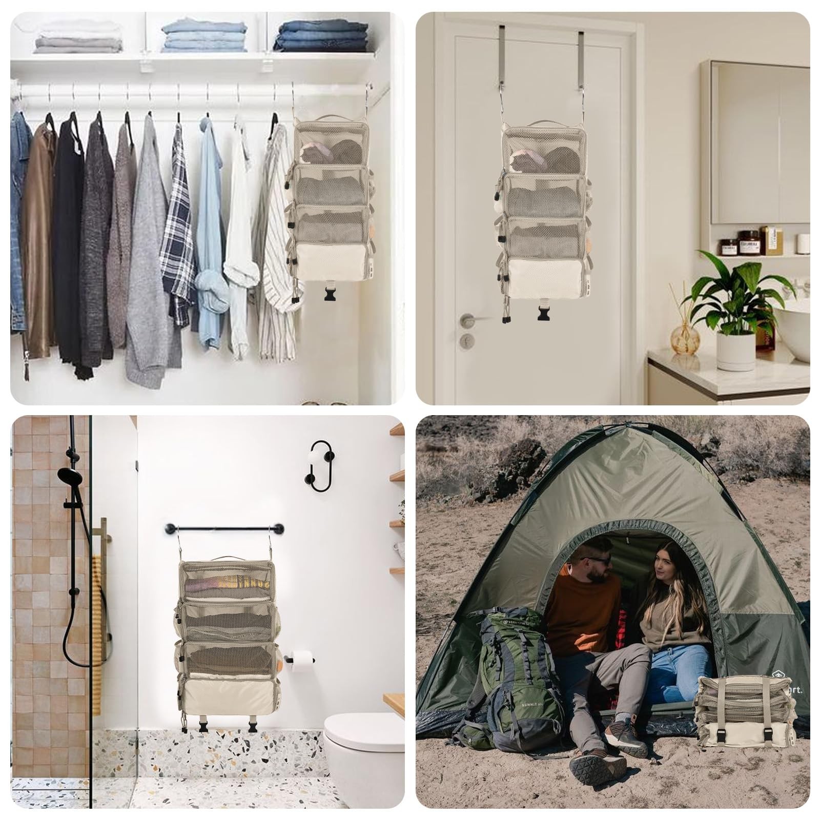 Travel Hanging Packing Cubes with 2 Hooks Hanging Shelves for Luggage Organiz...