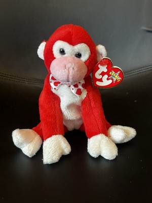 Brandneu mit Etikett Ty Beanie Babys Valentinstag die rote Liebe Herz Affe nicht mehr produziert NEU mit Etikett