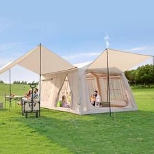 8-10Person Inflatable Camping Tent w/ 2Divider Rooms Waterproof 300D Oxford Blow