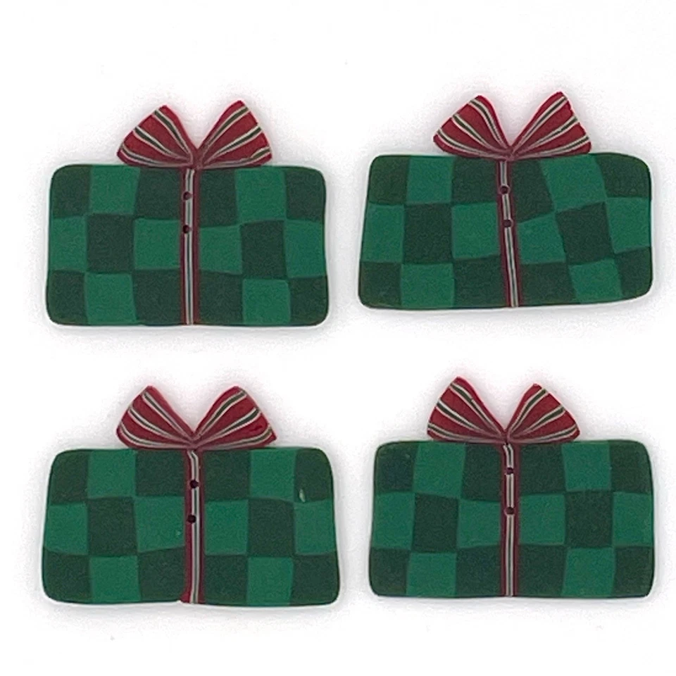 Large Green Gift Polymer Buttons 4454L Just Another Button Company Present 4 pc - Image 2 of 4