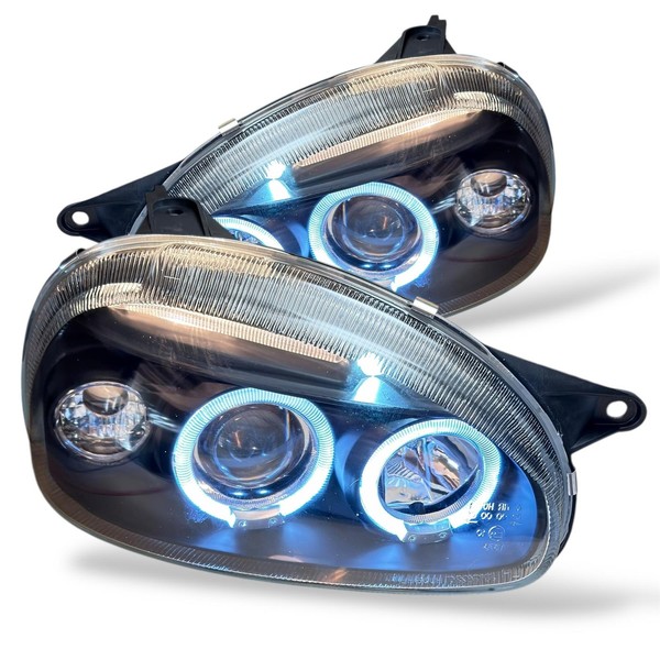 LHD Scheinwerfer Projektor Paar Angel Eyes Klar Schwarz FüR Opel Corsa B 93-00-image