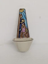 Vtg 50s Mid Century Modern Ceramic Holy Water Font Wise Virgins Holding Lamp