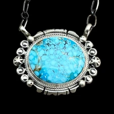 18" Kingman Spiderweb Turquoise Necklace Sterling silver Navajo Daniel Benally