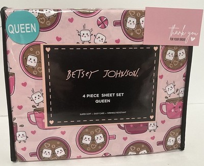 Besty Johnson 4 Pc Pink Queen Hot Cocoa And Marshmellow Sheet Set