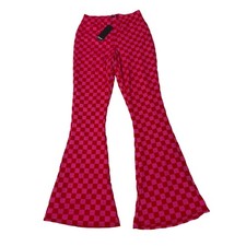 Nasty Gal Bright Pink Checkerboard Flocked Kick Flare Pants JQAAM618BF24E US 4