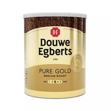 1 x 750g Douwe Egberts Pure Gold Instant Coffee Tin Medium Roast 470 Servings