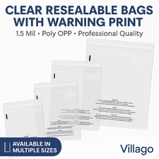 Clear Resealable OPP  Bags 1.5 Mil w/ Suffocation Warning – Multi Sizes