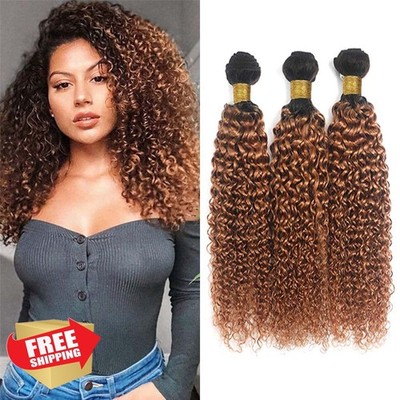 22 24 26'' 1B30 Ombre Kinky Curly Human Hair Bundles Brown