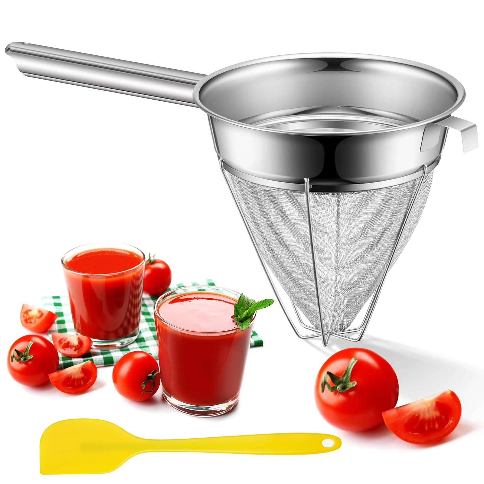 Stainless Steel Reinforced Bouillon Sieve Strainer Cone Fine Mesh Strainer wi...