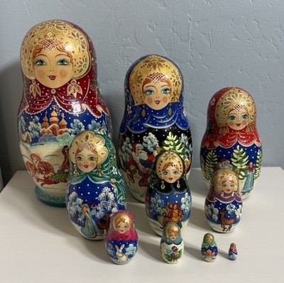 Russian Matryoshka Nesting Doll - 10 Piece Set - Father Frost Christmas Santa