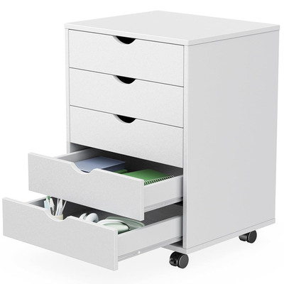 5 Drawer Chest Mobile Storage Cabinets Small Wooden Dresser with Wheels Room Org