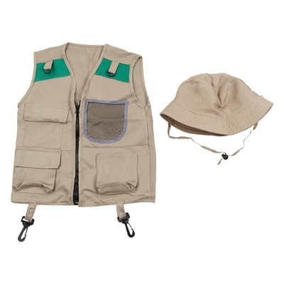 Outdoor Explorer Kit Cargo Vest and Hat Set,Backyard Nature Adventures,Washable