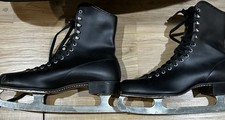 Vintage Blk Unbranded Ice Skates W/Sheffield Steel Made In Gr. Britain Adult 11