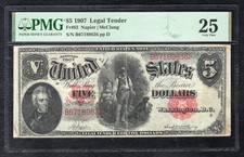FR. 85 1907 $5 “WOODCHOPPER” LEGAL TENDER UNITED STATES NOTE PMG VERY FINE-25
