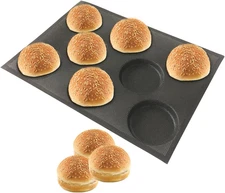 Silicone Hamburger Bread Forms Perforated Bakery Molds Non Stick Baking Sheet...