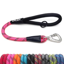 18 Pink Short Dog Rope Leash, Reflective, Traffic Lead, O-Ring, Heavy Duty