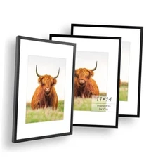  Picture Frame Set of 3 Thin Border Photo Frame, Display Pictures 11x14 Black