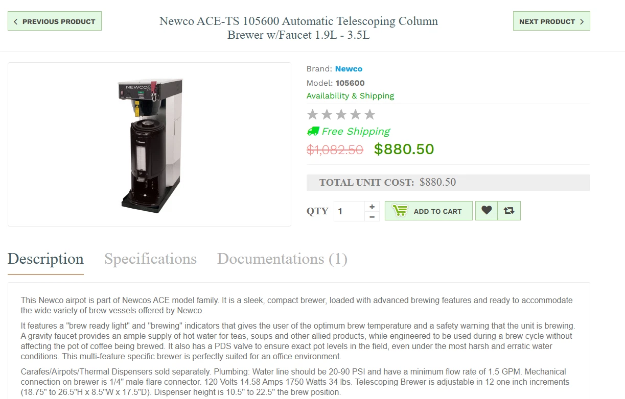 Newco Coffee Machine ACE-TS 105600